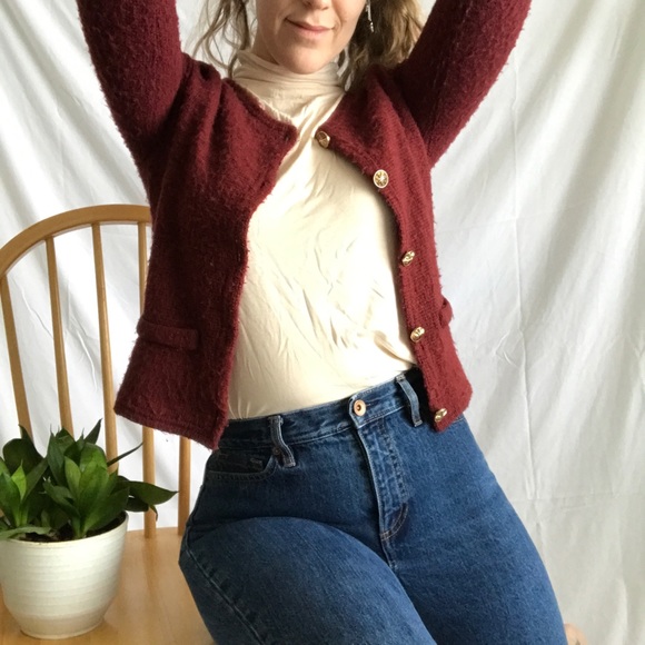 Vintage Topgirl Fuzzy Cardigan Blouse Gold Buttons Y2K meets British Size Small - Picture 5 of 6